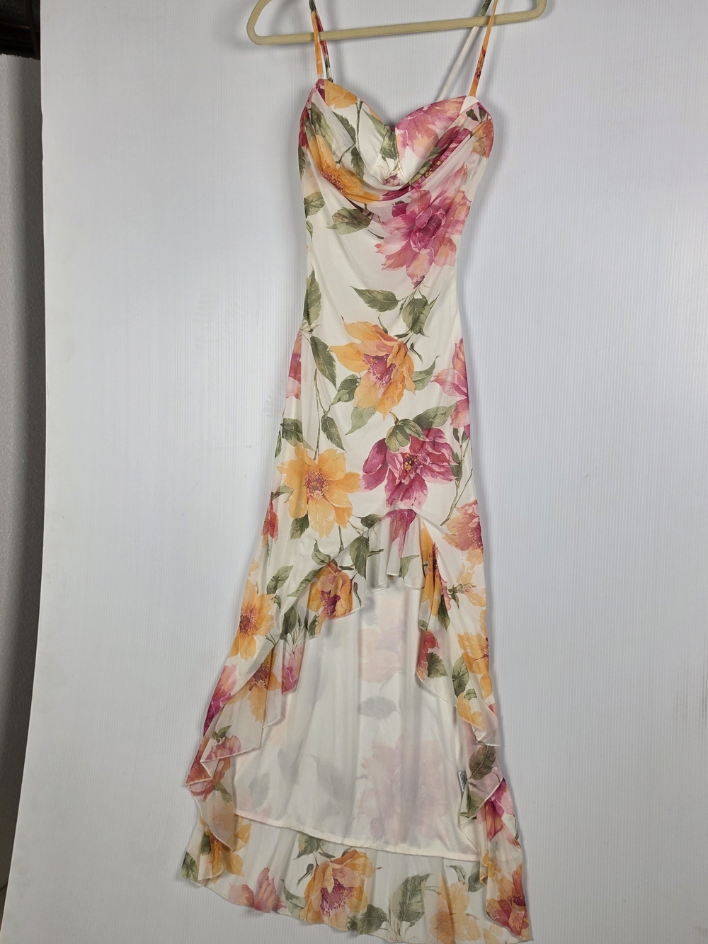 Madden Girl Floral High-Low Slip Dress - Pink, Yellow & Cream